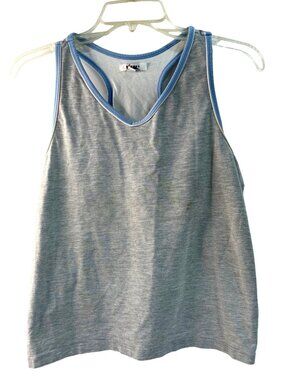 Vital Womens XL Gray Tank Top With Blue Trim Racerback Cotton/Spandex Blend 41g